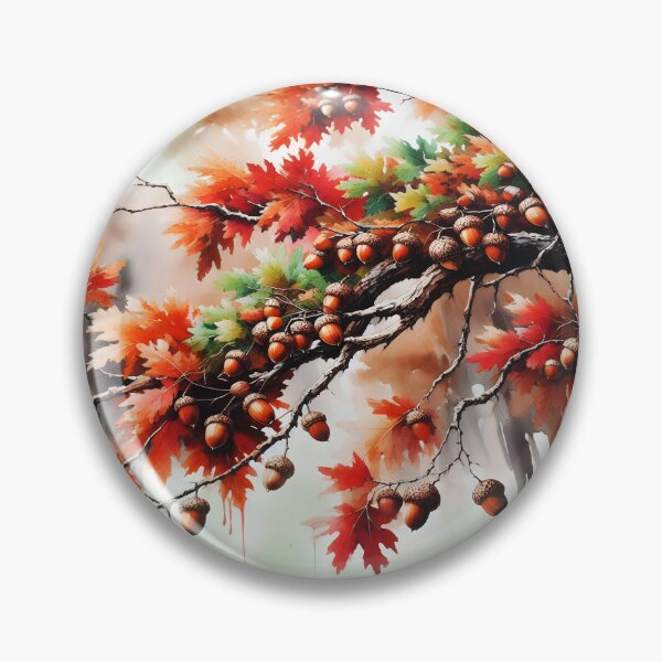 Item preview, Aquarelle Acorn and Oak Twigs – Autumnal Splashy Art designed and sold by EmeraldeaArt.