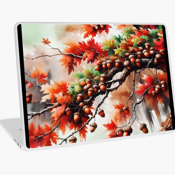 Item preview, Aquarelle de glands et de brindilles de chêne – Art éclaboussant automnal designed and sold by EmeraldeaArt.