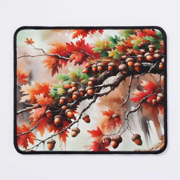 Item preview, Aquarelle Acorn and Oak Twigs – Autumnal Splashy Art designed and sold by EmeraldeaArt.