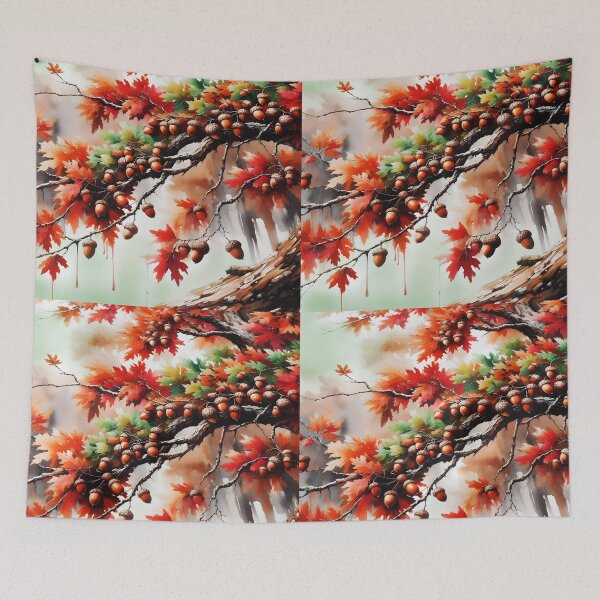Item preview, Aquarelle Acorn and Oak Twigs – Autumnal Splashy Art designed and sold by EmeraldeaArt.