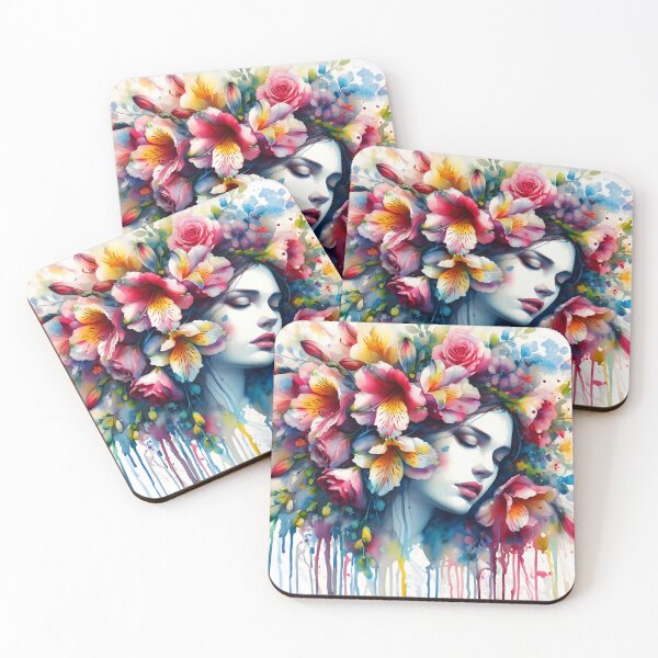 Item preview, Fresia-Haired Floral Woman in Splashy Aquarelle Style designed and sold by EmeraldeaArt.