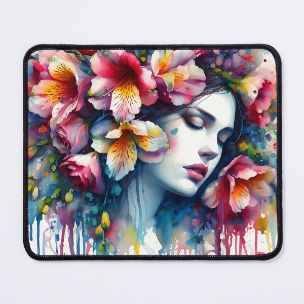 Item preview, Fresia-Haired Floral Woman in Splashy Aquarelle Style designed and sold by EmeraldeaArt.