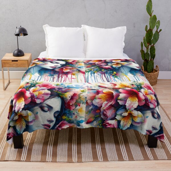 Item preview, Fresia-Haired Floral Woman in Splashy Aquarelle Style designed and sold by EmeraldeaArt.