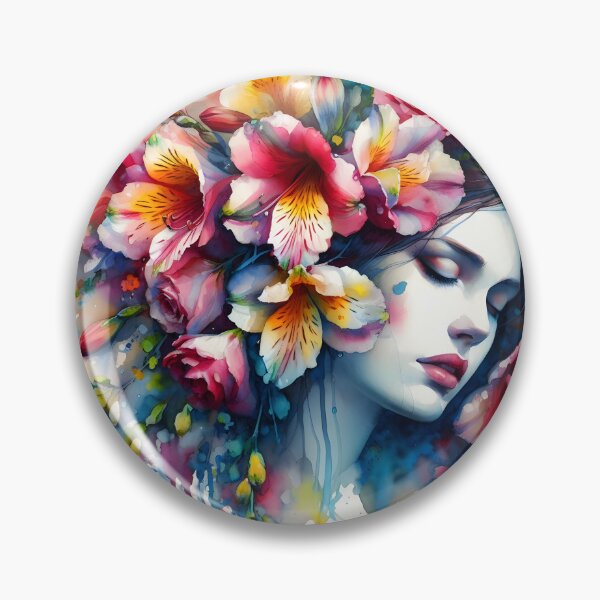 Item preview, Fresia-Haired Floral Woman in Splashy Aquarelle Style designed and sold by EmeraldeaArt.