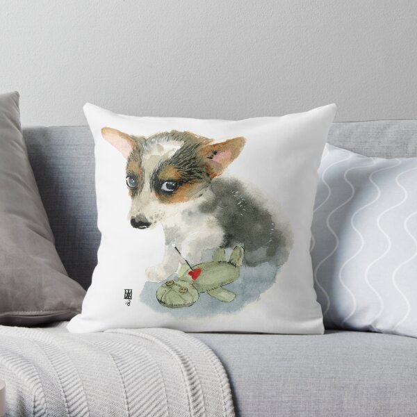 Petit chien et sa poupée vaudou Coussin