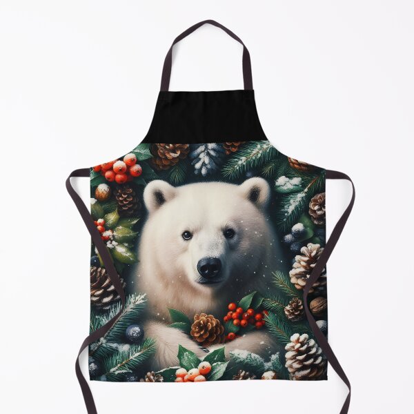 Item preview, White Bear Portrait with Pinecones Fir Twigs and Winter Frost designed and sold by EmeraldeaArt.