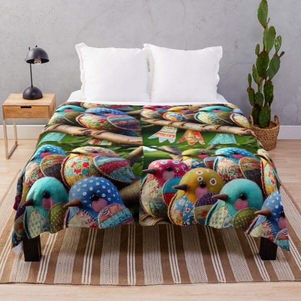 Item preview, Charming Patchwork Birds Sitting Together on a Branch designed and sold by EmeraldeaArt.