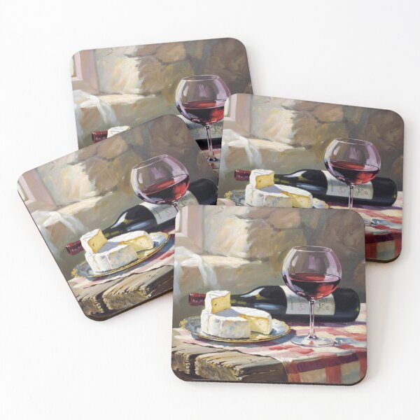 Item preview, Rustic French Still Life | Wine, Brie, and Red Gingham Table in Stone Cottage designed and sold by CARRAANN.