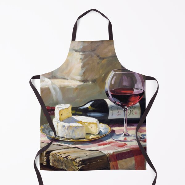 Item preview, Rustic French Still Life | Wine, Brie, and Red Gingham Table in Stone Cottage designed and sold by CARRAANN.