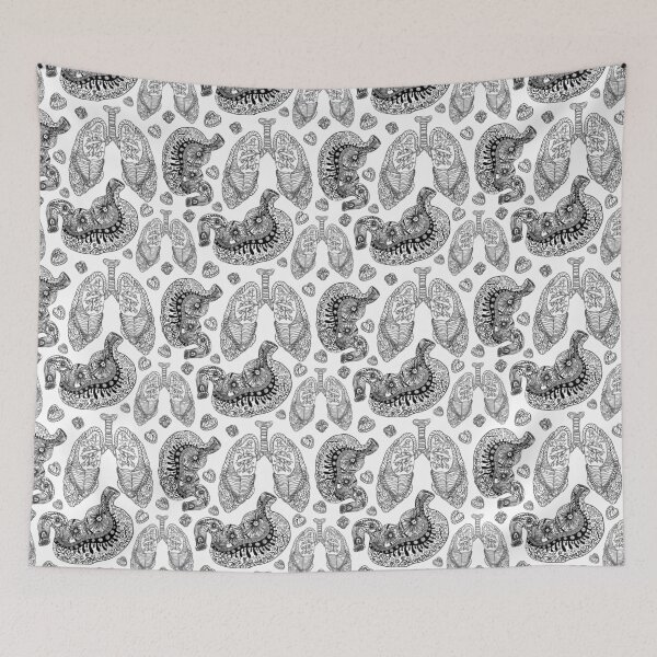 Item preview, Black and White Lung Illustration with Medical and Floral Doodles designed and sold by Anastasiia Yurevych.