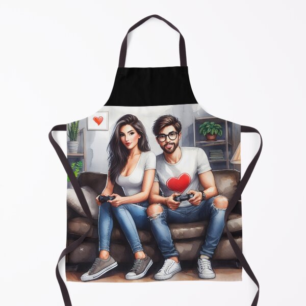 Item preview, Cute Gamer Couple in Watercolor Sitting Together on Couch designed and sold by EmeraldeaArt.
