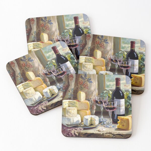 Item preview, French Impressionist Still Life | Chateau Wine and Cheese Table with Florals designed and sold by CARRAANN.