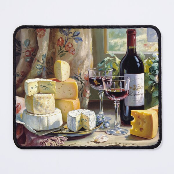 Item preview, French Impressionist Still Life | Chateau Wine and Cheese Table with Florals designed and sold by CARRAANN.