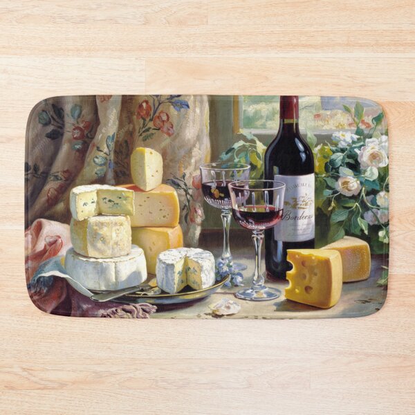 Item preview, French Impressionist Still Life | Chateau Wine and Cheese Table with Florals designed and sold by CARRAANN.