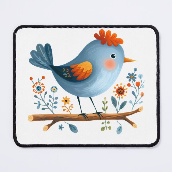 Item preview, Cute Crested Bluebird on Branch - Watercolour Folk Art by heidiannemorris © designed and sold by FOLK ART FUSION by heidiannemorris.