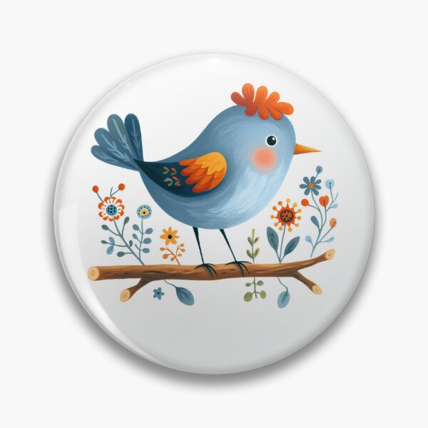 Item preview, Cute Crested Bluebird on Branch - Watercolour Folk Art by heidiannemorris © designed and sold by FOLK ART FUSION by heidiannemorris.