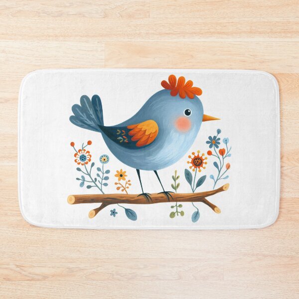 Item preview, Cute Crested Bluebird on Branch - Watercolour Folk Art by heidiannemorris © designed and sold by FOLK ART FUSION by heidiannemorris.