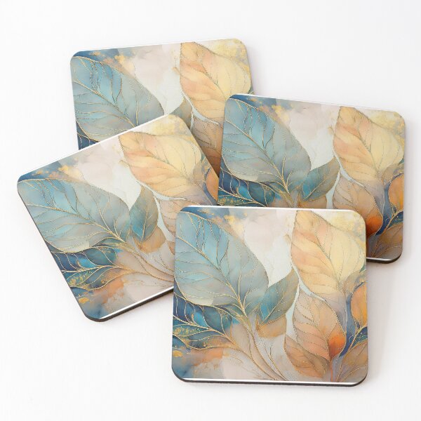 Item preview, EARTHY Neutral VINTAGE leaves 2, boho beige wildflower watercolour garden, neutral beige and green alcohol ink effect, green, blue, teal leafy floral spring painting designed and sold by navitalidesign.