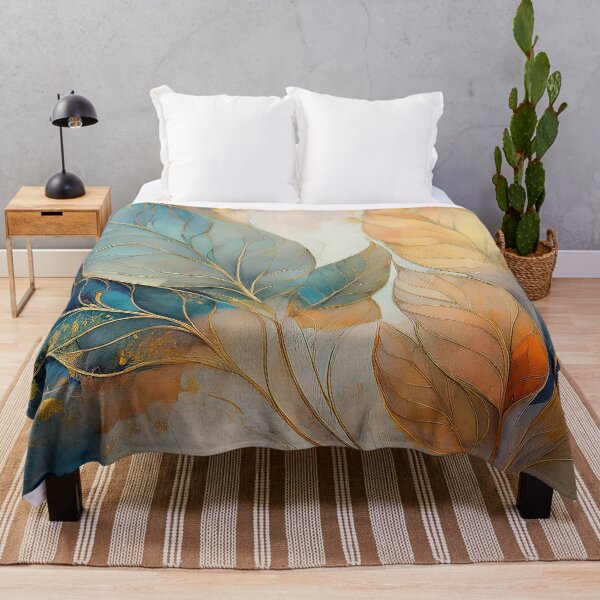 Item preview, EARTHY Neutral VINTAGE leaves 2, boho beige wildflower watercolour garden, neutral beige and green alcohol ink effect, green, blue, teal leafy floral spring painting designed and sold by navitalidesign.