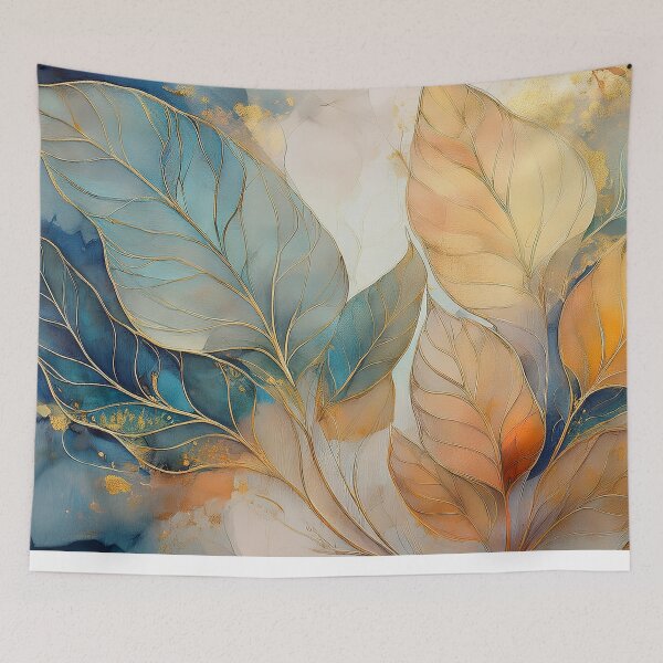 Item preview, EARTHY Neutral VINTAGE leaves 2, boho beige wildflower watercolour garden, neutral beige and green alcohol ink effect, green, blue, teal leafy floral spring painting designed and sold by navitalidesign.