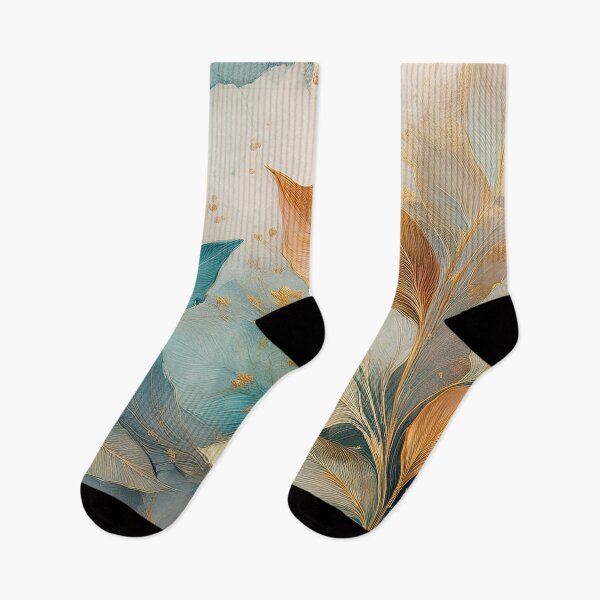 Item preview, EARTHY Neutral VINTAGE leaves 3, boho beige wildflower watercolour garden, neutral beige and green alcohol ink effect, green, blue, teal leafy floral spring painting designed and sold by navitalidesign.