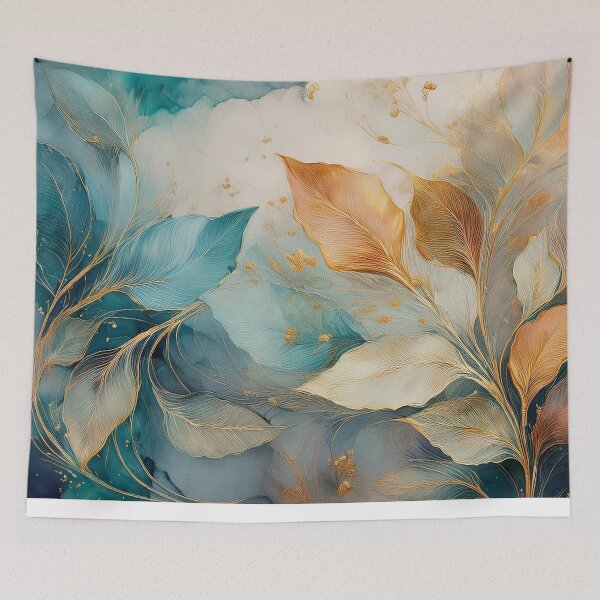 Item preview, EARTHY Neutral VINTAGE leaves 3, boho beige wildflower watercolour garden, neutral beige and green alcohol ink effect, green, blue, teal leafy floral spring painting designed and sold by navitalidesign.