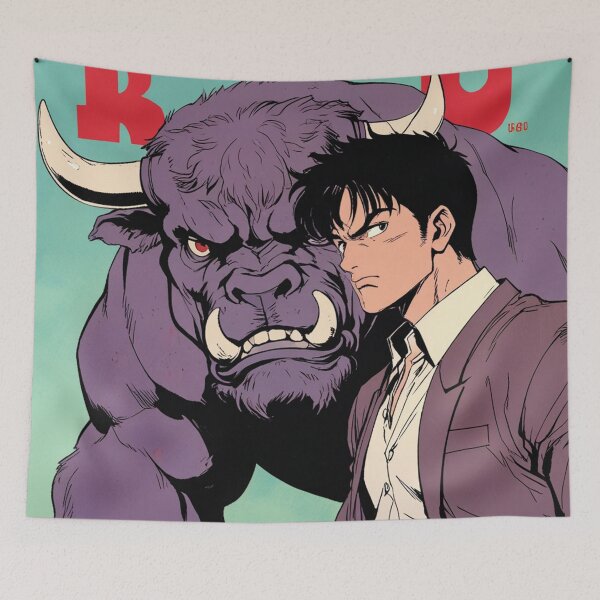 Item preview, Angry bull violet with Japanese man anime style designed and sold by MerlinWear.