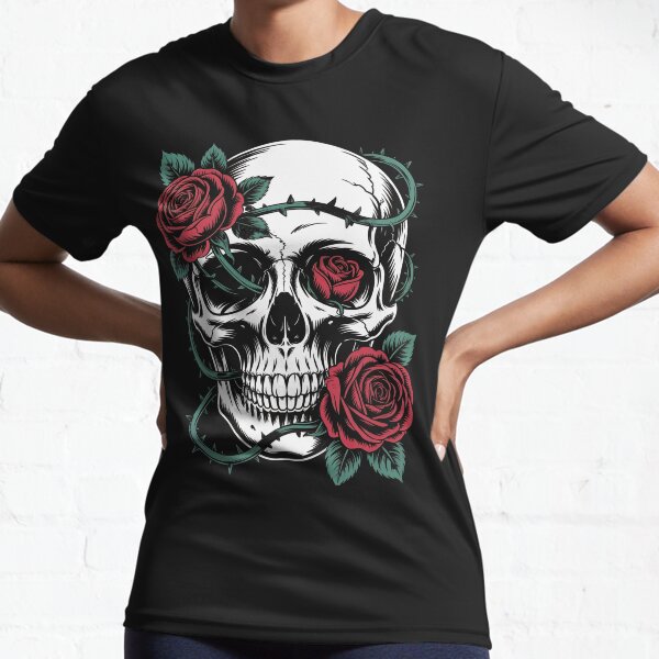 Aperçu de l'œuvre Crâne et roses enlacés - Art floral gothique créée et vendue par Skulls, Gothic, Witches & Darkness.