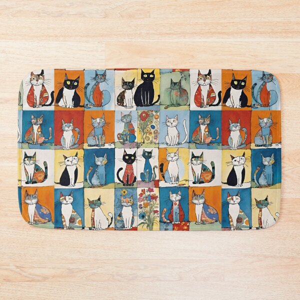 Item preview, Funky Floral Abstract Sitting Cats Patchwork designed and sold by CarrollGene.