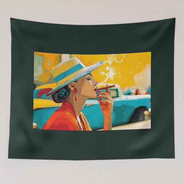 Item preview, Embrace Havana's Timeless Charm- Elegant Woman and Vintage Car in Bold Colors designed and sold by OlfactoART Studio.