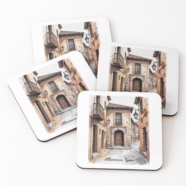 Item preview, Albarracín, Spain – Picturesque old town alley in retro vintage style | Spain art print designed and sold by pod24.