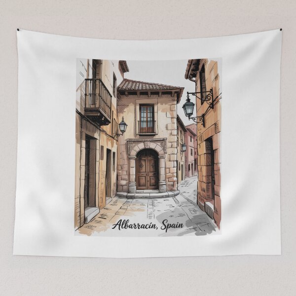 Item preview, Albarracín, Spain – Picturesque old town alley in retro vintage style | Spain art print designed and sold by pod24.