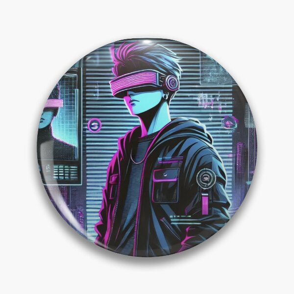 Item preview, Neon Cyberpunk Hero in Futuristic City designed and sold by MarinaBlackArt.