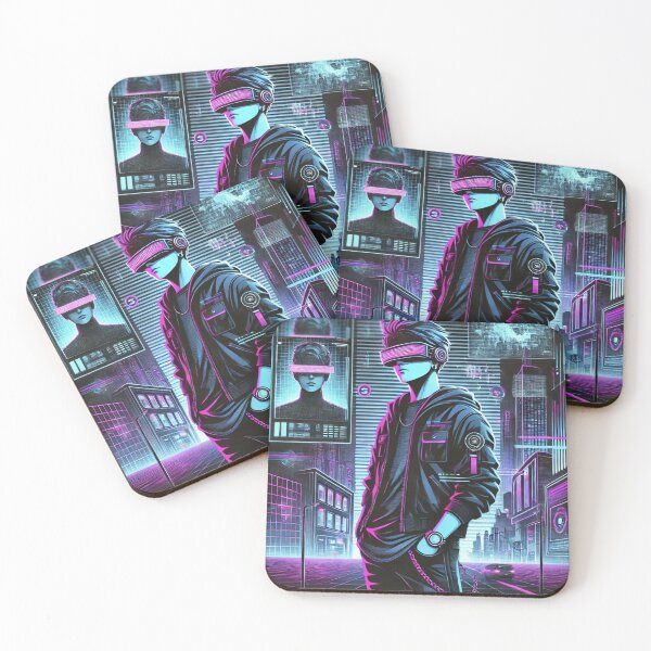 Item preview, Neon Cyberpunk Hero in Futuristic City designed and sold by MarinaBlackArt.