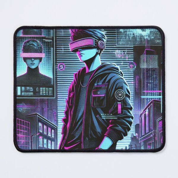 Item preview, Neon Cyberpunk Hero in Futuristic City designed and sold by MarinaBlackArt.