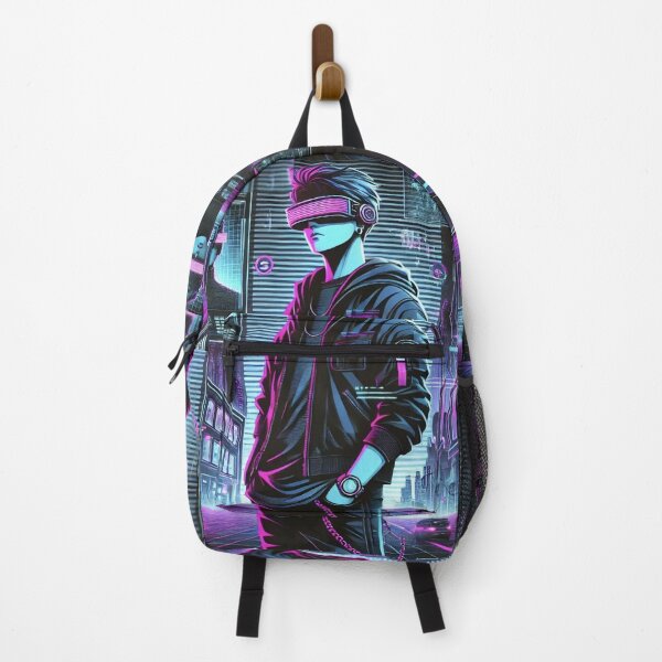 Item preview, Neon Cyberpunk Hero in Futuristic City designed and sold by MarinaBlackArt.