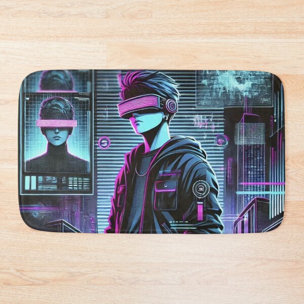 Item preview, Neon Cyberpunk Hero in Futuristic City designed and sold by MarinaBlackArt.