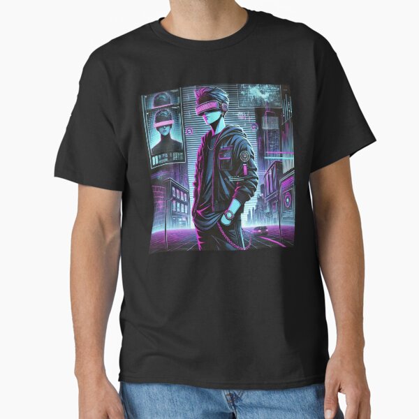 Item preview, Neon Cyberpunk Hero in Futuristic City designed and sold by MarinaBlackArt.