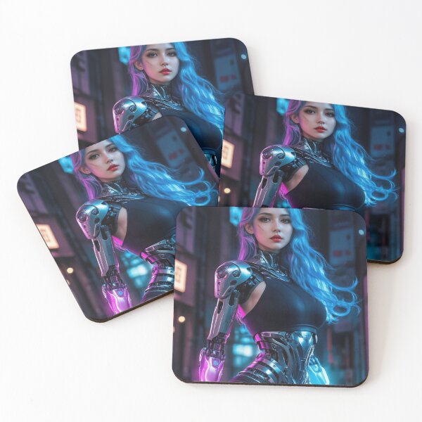 Item preview, Cyberpunk Cyborg Girl – Futuristic Neon Portrait designed and sold by ArtiQreate.