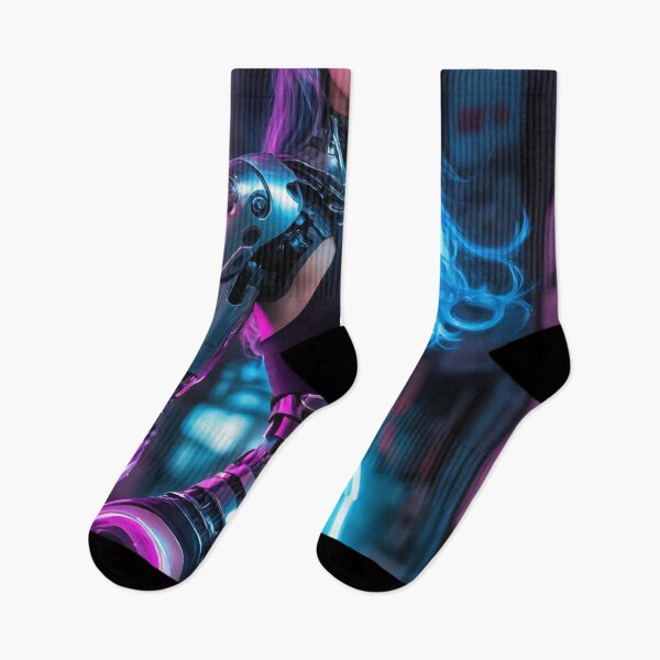 Item preview, Cyberpunk Cyborg Girl – Futuristic Neon Portrait designed and sold by ArtiQreate.