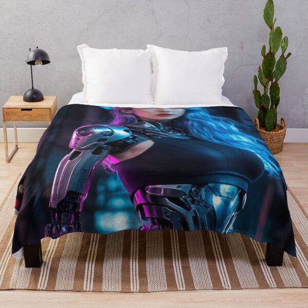 Item preview, Cyberpunk Cyborg Girl – Futuristic Neon Portrait designed and sold by ArtiQreate.
