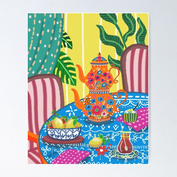 Item preview, Turkish teapot Kitchen print, boho maximalist poster, vibrant jungle, exotic bold tropical wall art, aesthetic room decor, spring summer designed and sold by Natasha May Design.