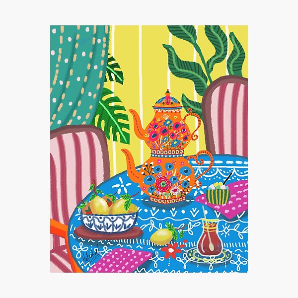 Item preview, Turkish teapot Kitchen print, boho maximalist poster, vibrant jungle, exotic bold tropical wall art, aesthetic room decor, spring summer designed and sold by Natasha May Design.