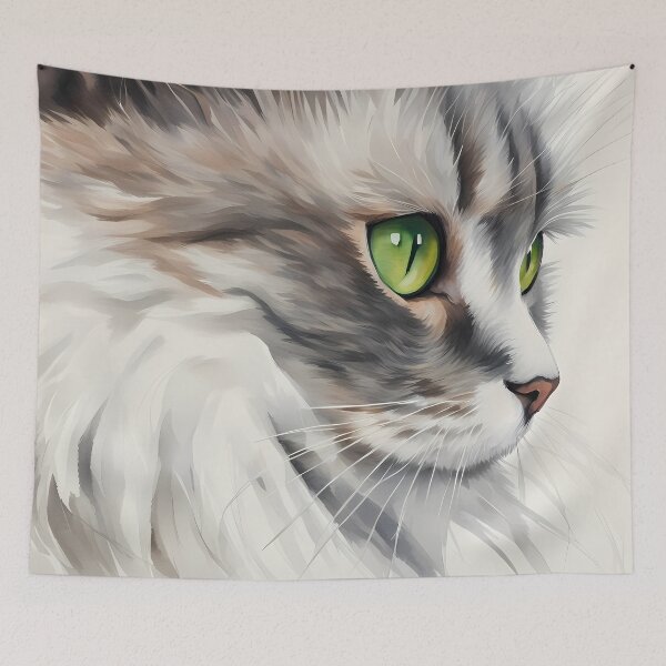 Item preview, Closeup of Fluffy Green-Eyed Cat designed and sold by CalmnessbyChoice.