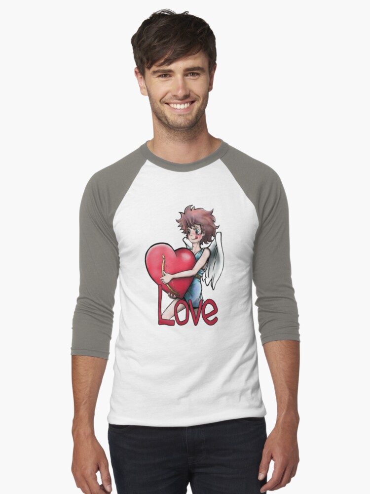 Aperçu 1 sur 3. T-shirt baseball manches ¾ avec l'œuvre Cupidon, transport express d'amour créée et vendue par BWF3sides.