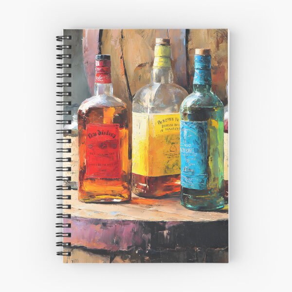 Item preview, Liquor Bottles with Vivid Labels on Rustic Barrel - Soft Lighting Adds Warmth and Texture designed and sold by OlfactoART Studio.