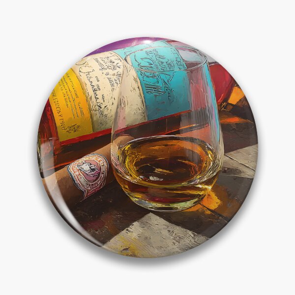 Item preview, Golden Whiskey and Cigar on Barrel Display - Rich Pink, Blue, and Yellow Hues in a Bold Celebration designed and sold by OlfactoART Studio.