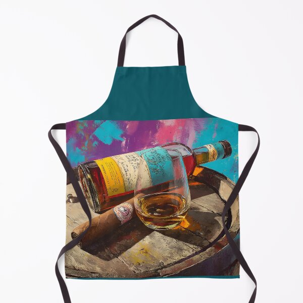 Item preview, Golden Whiskey and Cigar on Barrel Display - Rich Pink, Blue, and Yellow Hues in a Bold Celebration designed and sold by OlfactoART Studio.