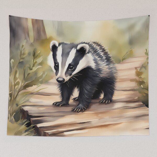 Item preview, Young Badger on Wooden Pathway designed and sold by CalmnessbyChoice.