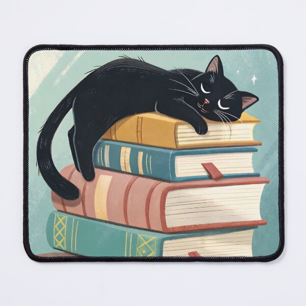 Item preview, cat on the books designed and sold by DuskTillDown.